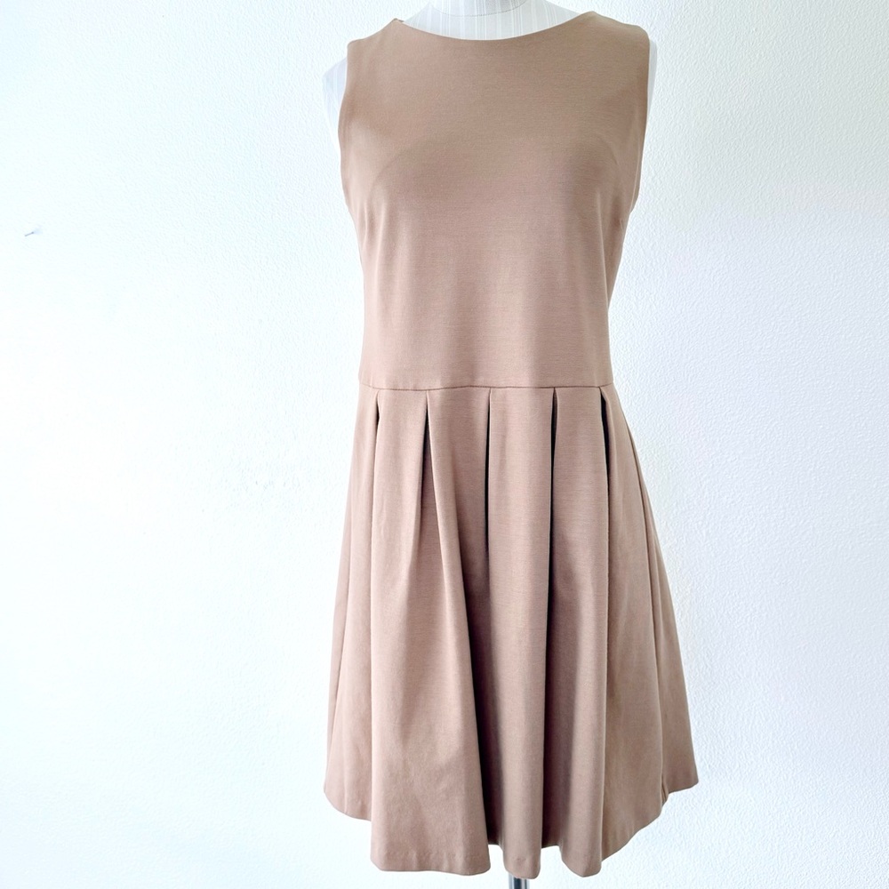VTG 90s Necessary Objects-Box Pleated Fit & Flare Classic Tan Dress-Size Medium